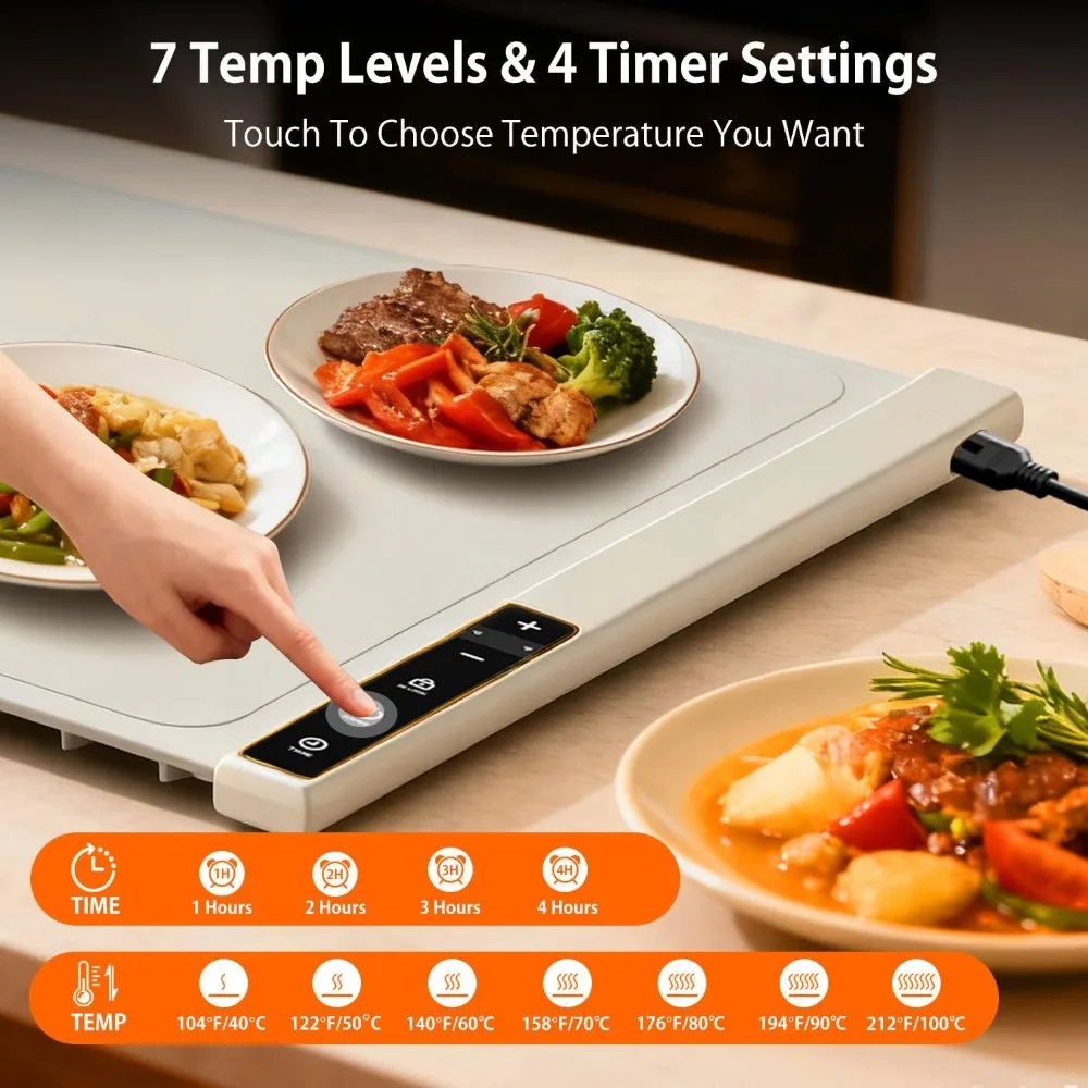 Extra Large 32"x15" Warming Mat for Food, Silicone Roll Up Warmer for Countertop Buffet Party, Housewarming Gift view 2