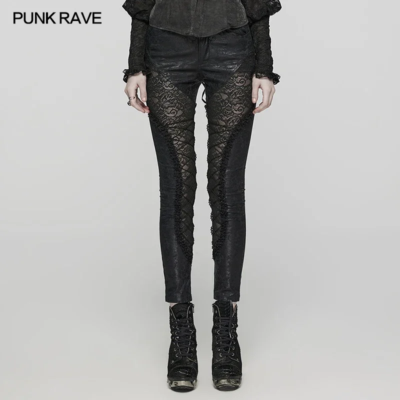 PUNK RAVE Women's Gothic Exquisite Lace Gorgeous Leggings  Shimmering Pattern Slim Sexy Pants Women Clothing