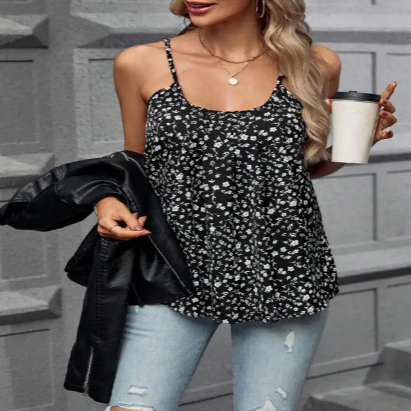 

Hot selling Europe and the United States summer flower pattern camisole tops