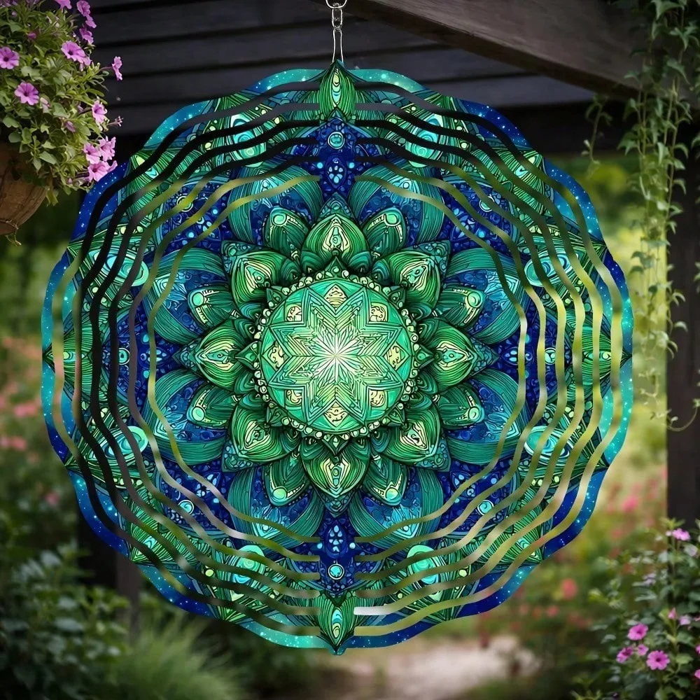 CIFBUY Metal Wind Chimes Bohemian Green Mandala Starry Sky Weatherproof Zen Sound  Patio Yard Garden Outdoor Decor Gift