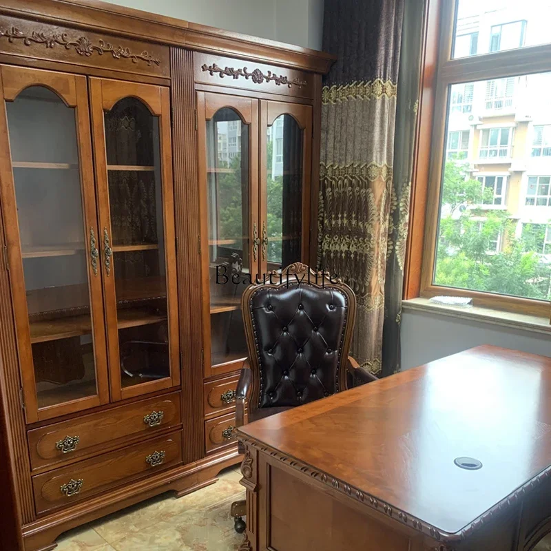 European solid wood home American retro boss study, writing desk, computer desk