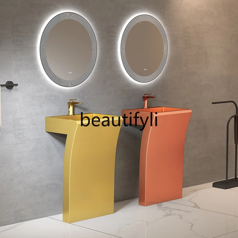 Stainless steel column type washbasin integrated floor type washbasin creative column basin