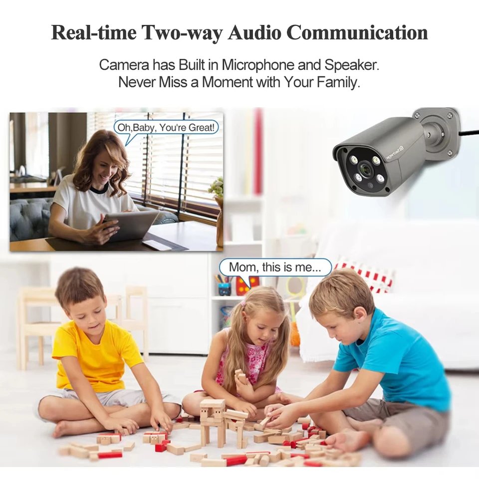 Techage 4MP/5MP/8MP 4K POE H.265 Outdoor Two-Way Audio Security Camera with Metal Housing