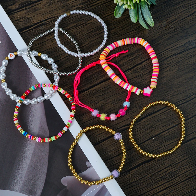 HI MAN-Bohemian Style Mix Colors Creative Baroque Pearl Glass Bead String Bracelets Friendship Gifts Fashion Jewelry 8 Pcs/Set
