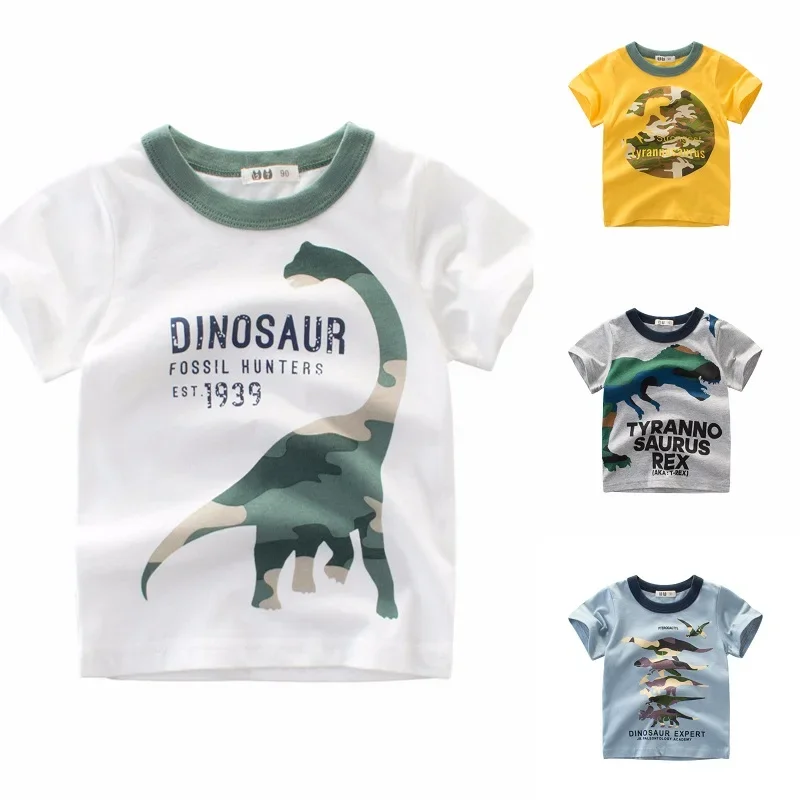 Cartoon Dinosaur Baby Boys T-Shirts 2 3 4 5 7 9 Years Kids Summer Cotton Tees Children Short Sleeves Summer Clothing  9052