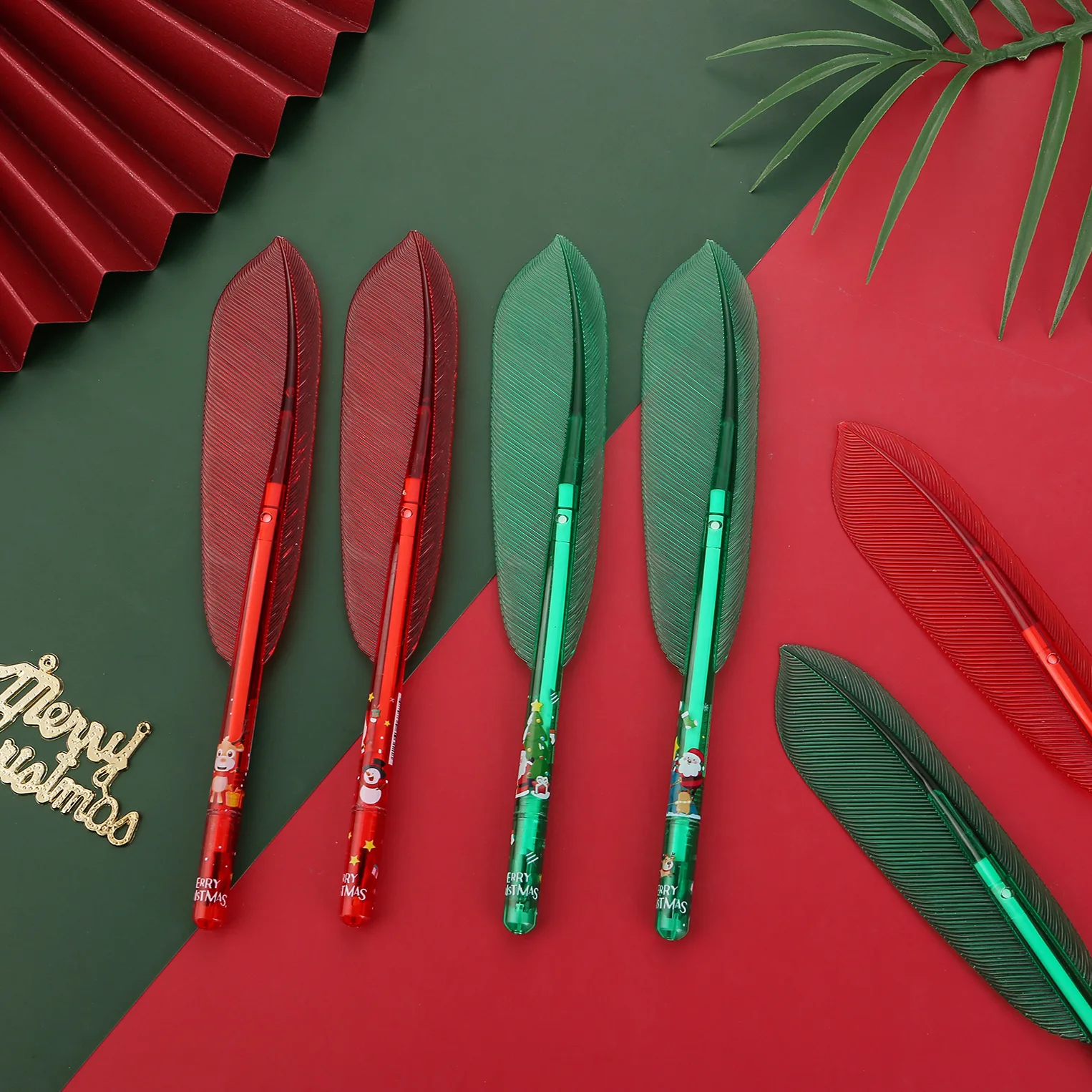 48 Pcs New Christmas Feather Gel Pens Set Cute Feather Shape 0.5 Student Black Water Pen Stationery Gift