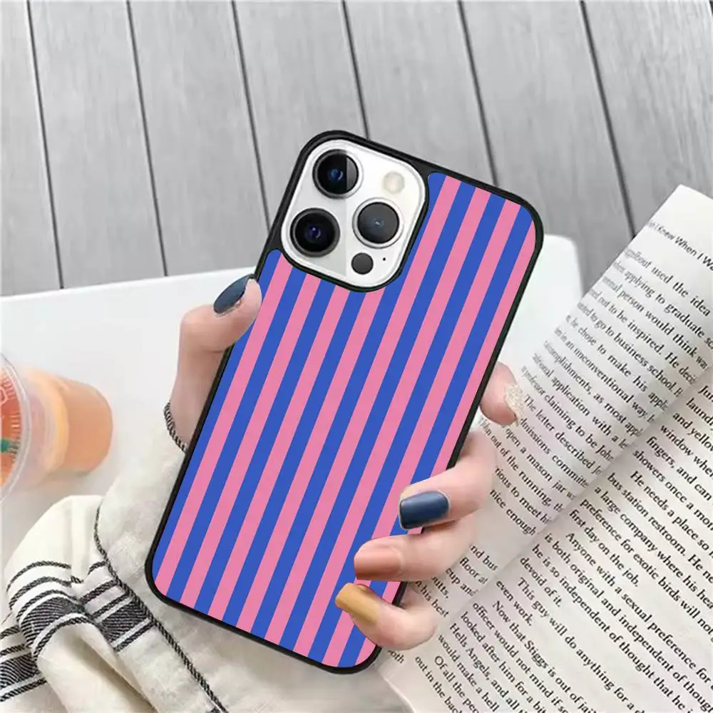 

1 шт. Clmj полосатый синий розовый чехол для телефона с сильным магнитом для IPhone 16 15 14 13 Pro Max 11 12 Mini