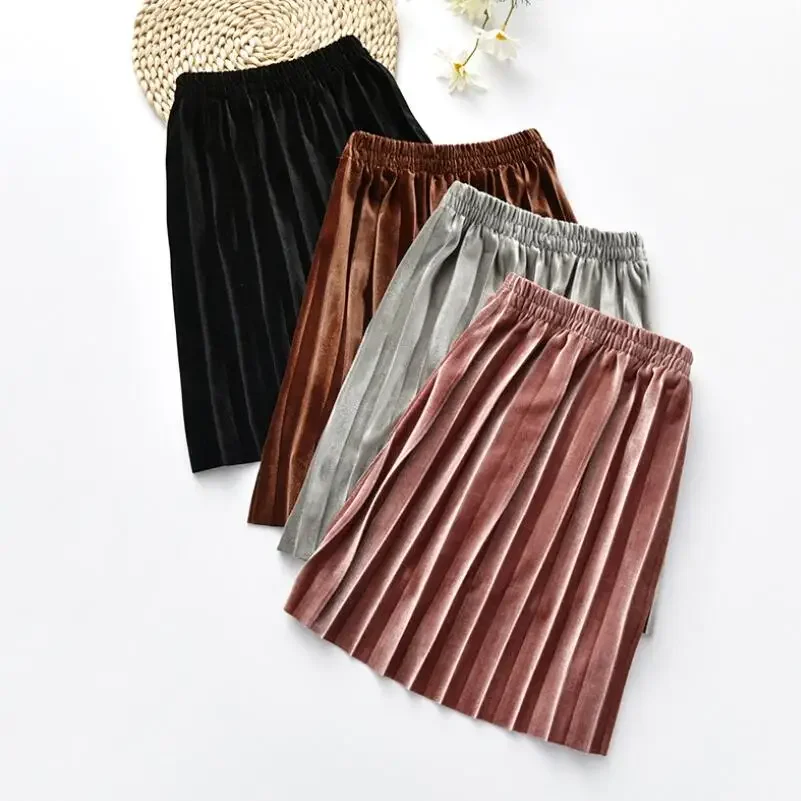 

2024 New Spring Autumn Winter Children Clothes Velvet Skirt Kids Pleated Skirt For Girl Baby Toddler Skirt School Girls Skirts