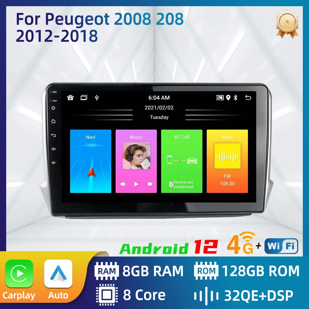 

For Peugeot 2008 208 2012-2018 Car Radio 10.1" Screen Multimedia Navigation Head Unit Gps Auto Audio Player 2 Din Android Stereo