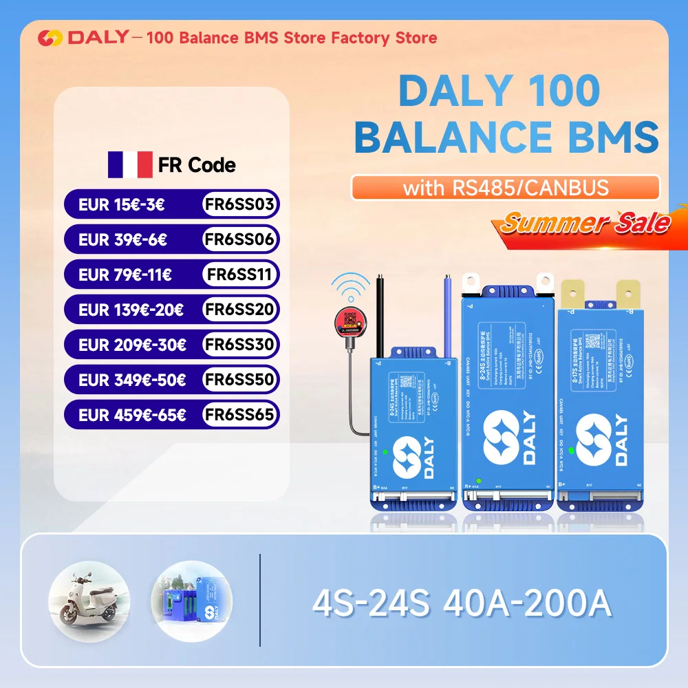 Daly Smart Active BMS 4S LiFePO4 8S 24V 16S 100A 150A 40A 60A 200A 12V 48V LiFePO4 1A Équilibrage Actif avec UART RS485 Wi-Fi et Clé