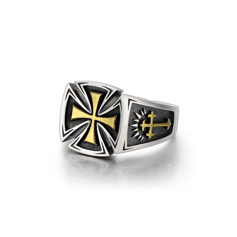 Retro Croix de Guerre Ring For Men Cross Accessories Silver Color Punk Gothic Adjustable Open Ring Rock Handmade Unisex Jewelry