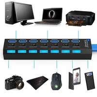 7 Ports USB 2.0 Hub LED 5Gbps High Speed Multiports USB Power Adapter Expander USB Splitter With Switch For Laptop Computer Home 4