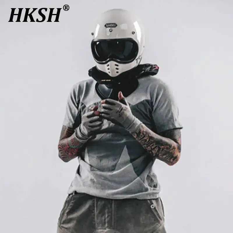 

HKSH летние новые мужские футболки контрастного цвета, оригинальная трехмерная техническая одежда, хлопковая модная футболка в стиле ретро, грязевая футболка HK5129