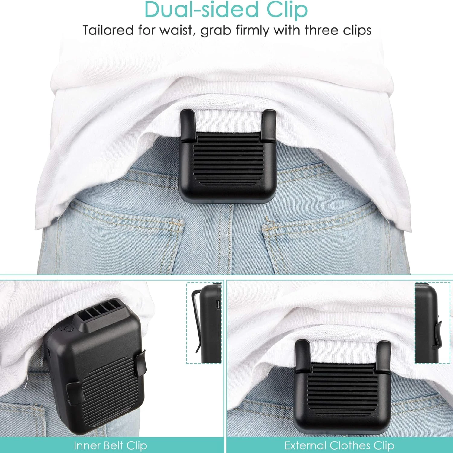 この信頼性が高く効率的なポータブルミニウエストファンで、外出先でも涼しく快適に過ごせます。 爽やかでクールな体験を楽しむ