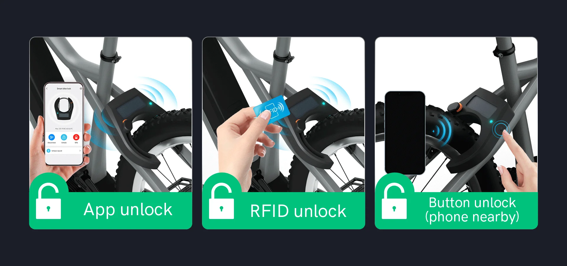 Public Waterproof IP67 Aluminum Alloy Horseshoe RFID Fast Unlock Smart Bluetooths Bike Lock Smart Auto Lock for Bicycle