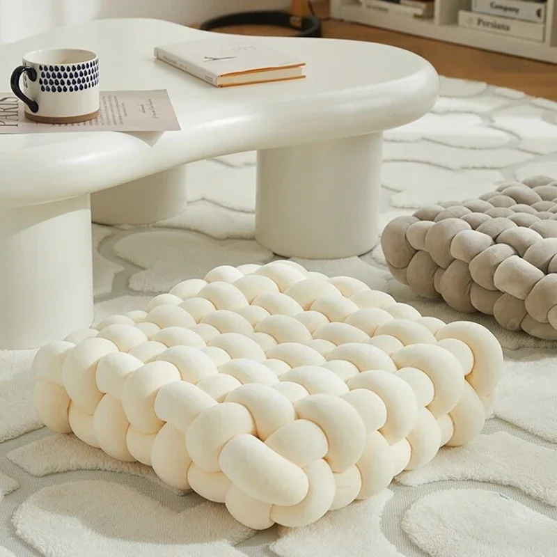 Nordic Solid Hand-Woven Twist Cushion Super Soft Comfortable Pouf Ottoman for Car Office Aesthetic Room Decor Sofa Throw Pillow