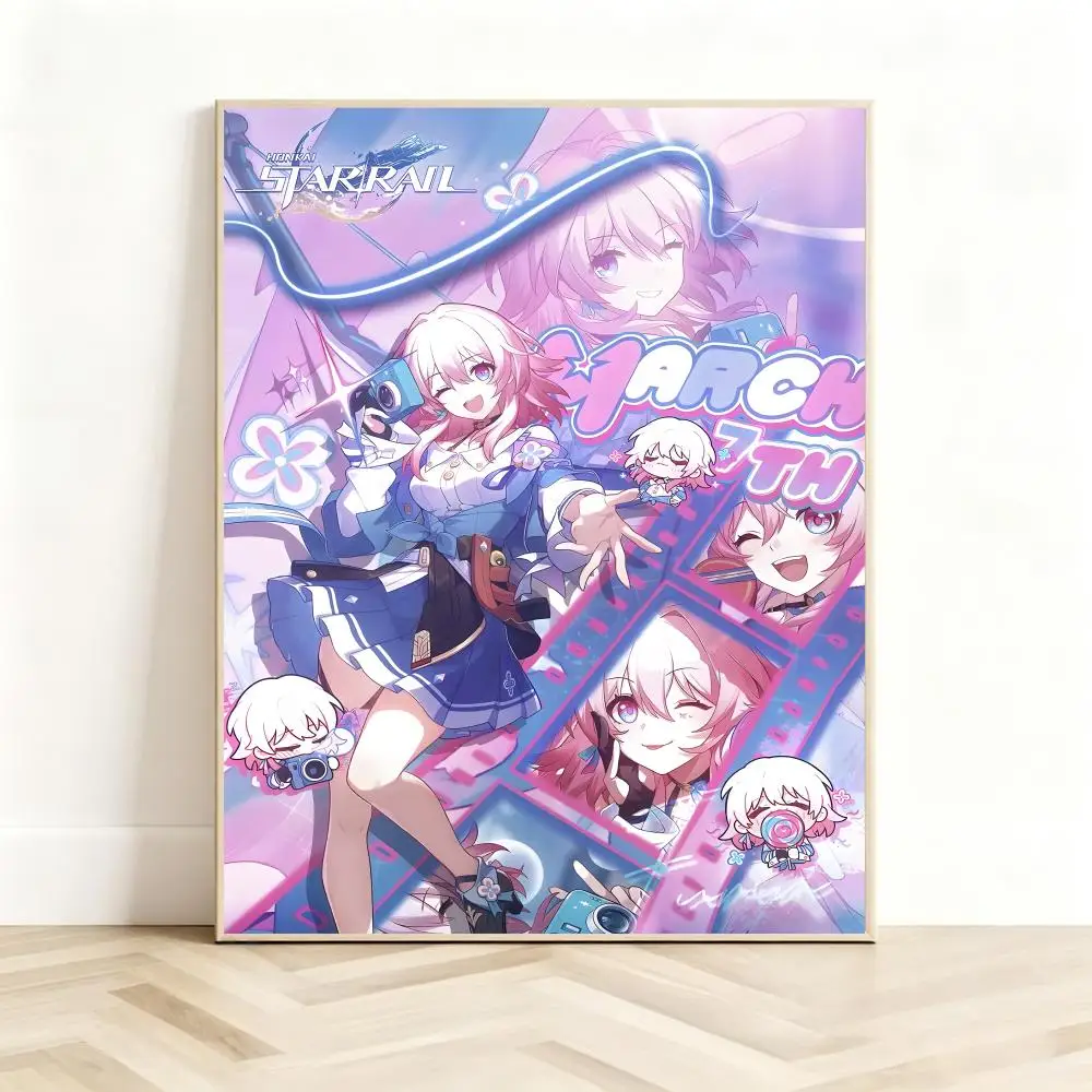 Futuristic Game H-Honkai Star Rail March 7Th Poster Classic Self-Adhesive PP Wall Sticker for Living Room Bar Decor Gift