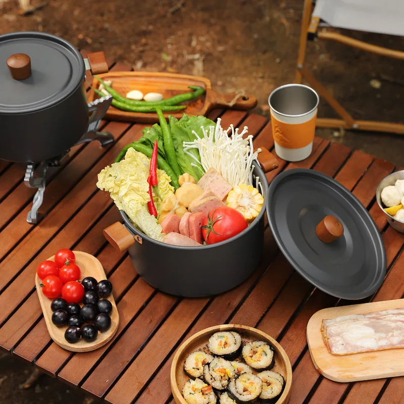 Ultra Light Aluminum Large Capacity Hot Pot  Camping Cookware Set BBQ Pot Suitable for Groups of 3 To 5 People Fast Delivery