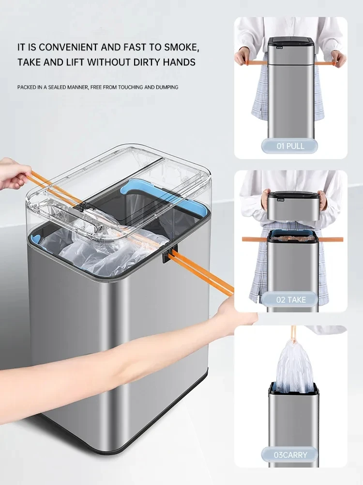 15L Smart Stainless Waterproof Wastebasket  Automatic Sensor Trash Can  Intelligent Narrow Dustbin Bin For Bathroom Kitchen Home