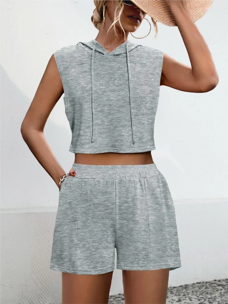 

Women Loose Shorts Set 2025 Summer Striped Sleeveless O-neck Vest Wide Leg Elastic Waist Short Pants 2 Pieces Jeans Suits
