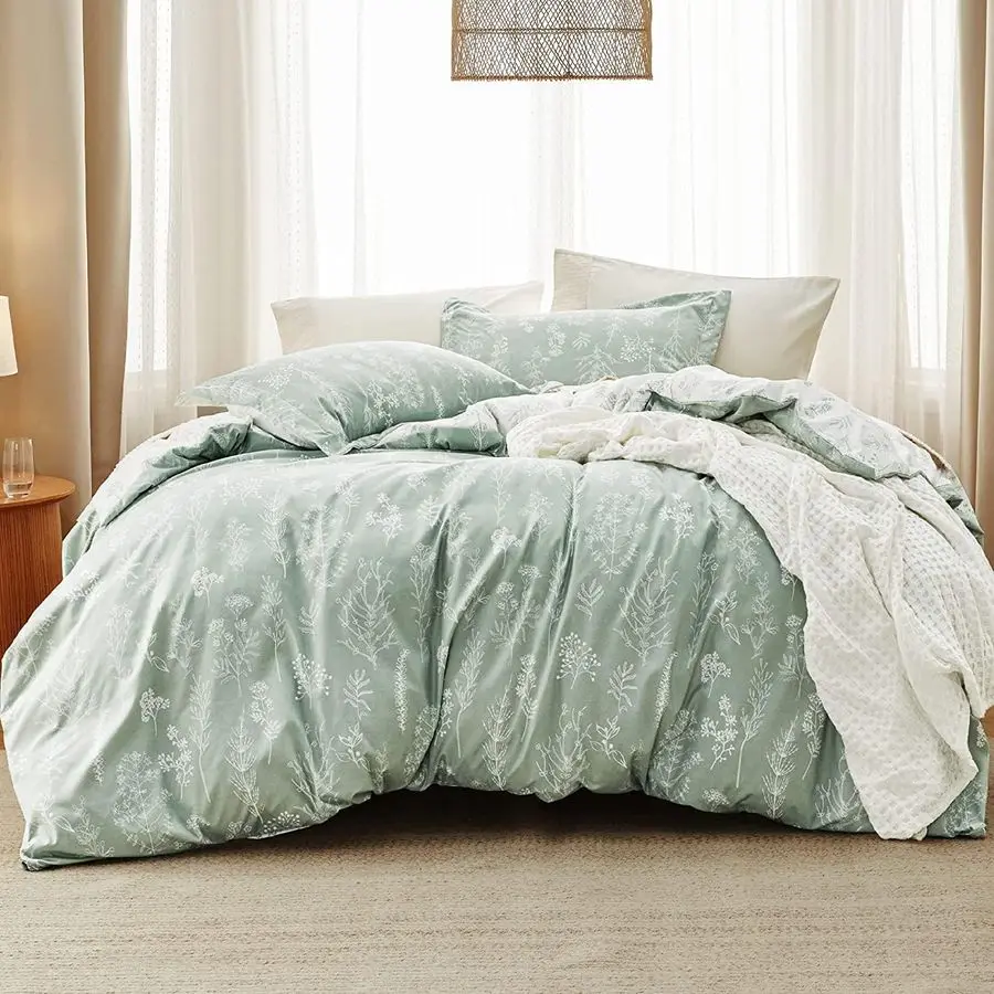 

Комплект постельного белья Full Comforter Set Sage Green, 3 предмета: милый цветочный комплект постельного белья, 1 мягкий двусторонний одеяло с растительным узором и 2 подушки.