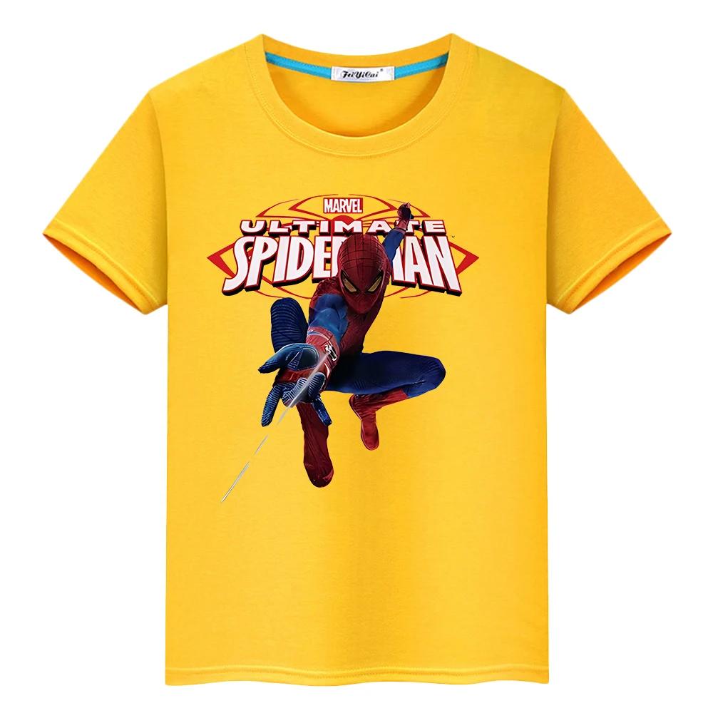 Marvel 100%Cotton T-shirt Summer Print Sports Short sleeve Anime Tops Spider-Man Boy Cute Short y2k one piece Kids clothes Girls