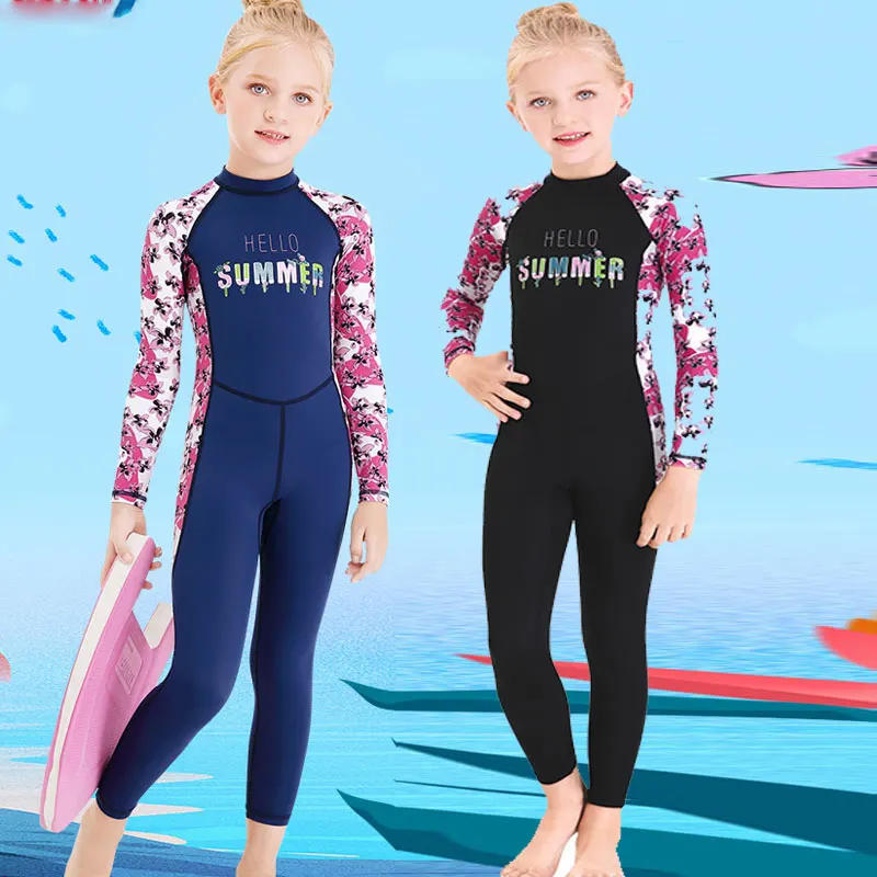 Female children's surf swimsuit outdoor sunscreen one-piece wetsuit long sleeve speed dry float diving mother suit Uv protection