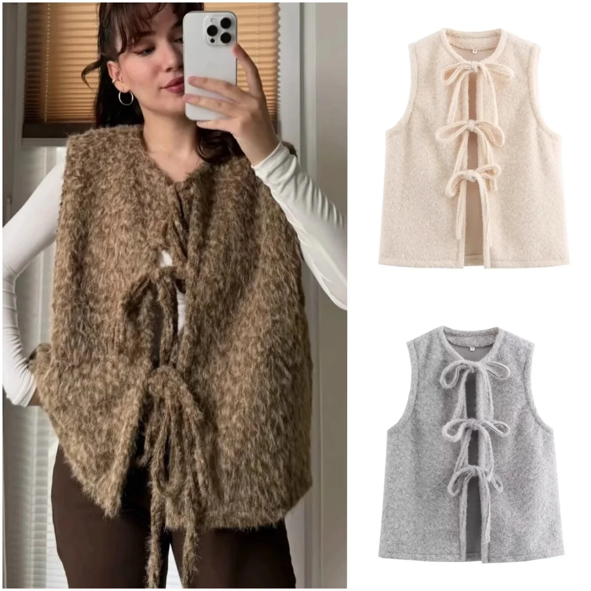 

Осень-зима, Новое поступление, женский вязаный жилет, круглый Ne Svel с поясом, топ Faion, универсальное полиэфирное волокно