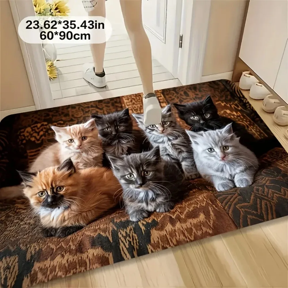 Five Cats Pattern Rectangle Doormat 2D Flat Print Non-Slip Machine Washable Floor Mat for Entryway Kitchen Home Room Decor