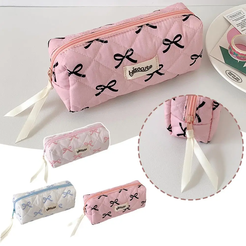 Lovely Bow Ribbon Pencil Case Estuches Pencil Pouch Pencil Stationery Case Girls Pencilcase Trousses Scolaires Soft Cute S0I0