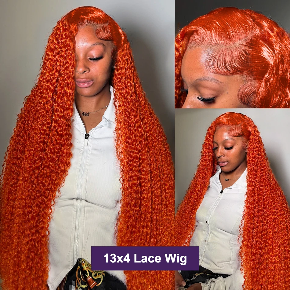 30 40 Inches Ginger Orange Deep Wave 13x6 13x7 HD Lace Frontal Wig