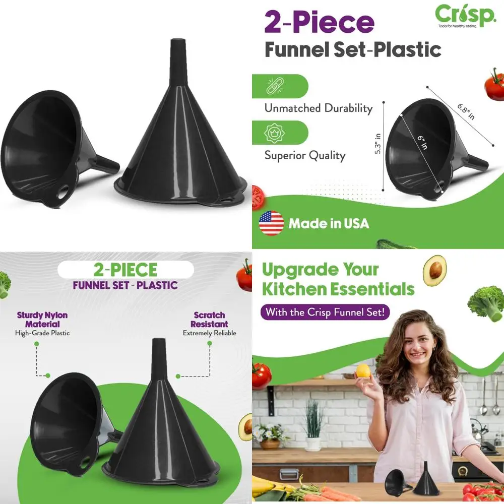 

2-piece funnel set - all purpose funnels for kitchen use filling bottles - durable & dishwasher safe kitchen funnel set - made