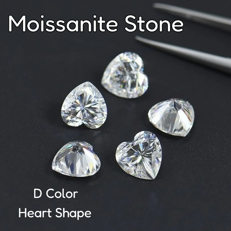 

Moissanite Stone Heart Shape D Color VVS1 Charms Beads for DIY Advanced Jewelry Making Materials with Certificate