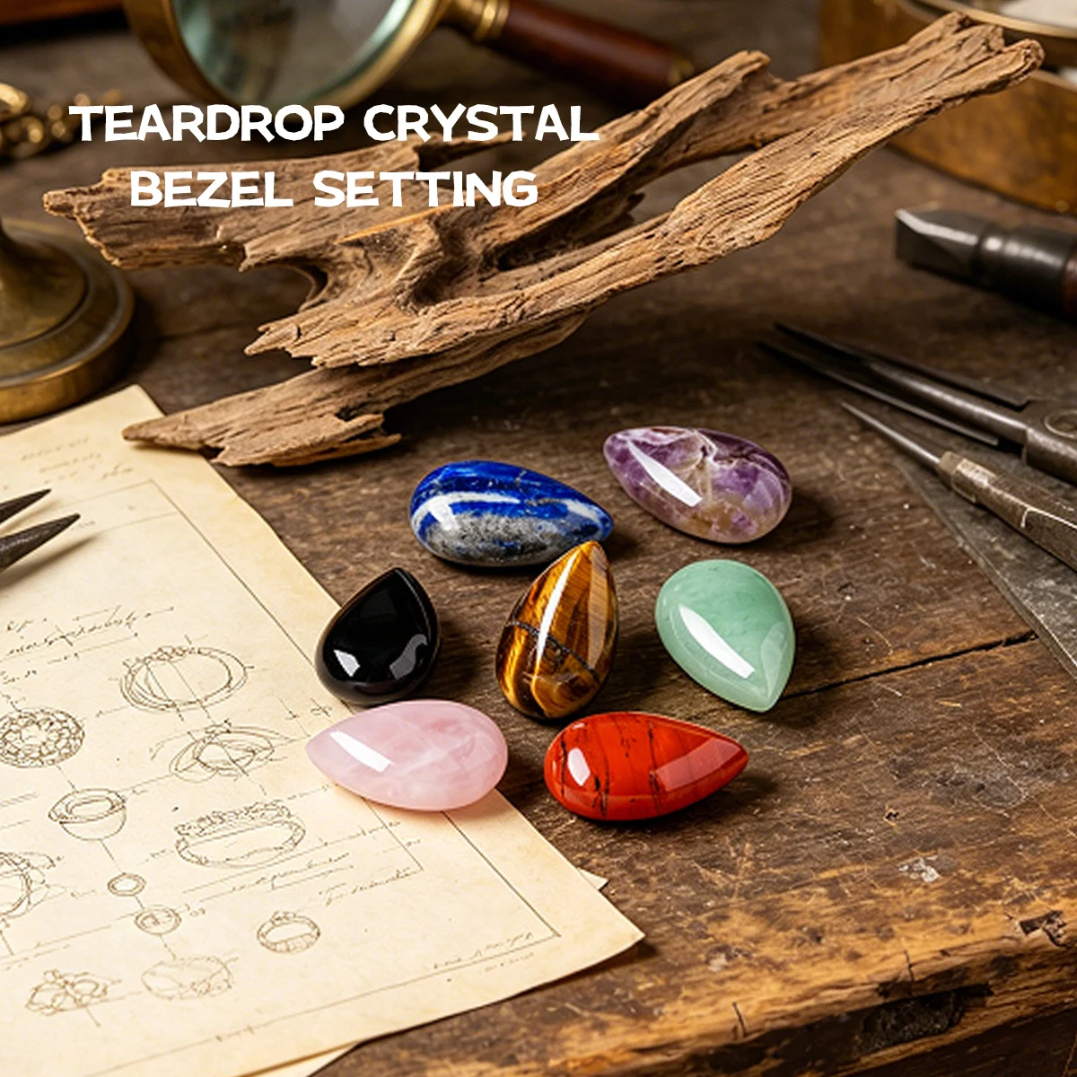 1PC Teardrop Bezel Setting, Single Arc Facet Geometric Natural Crystal Inlaid Loose Stone Accessory, Handmade Jewelry Making Pen