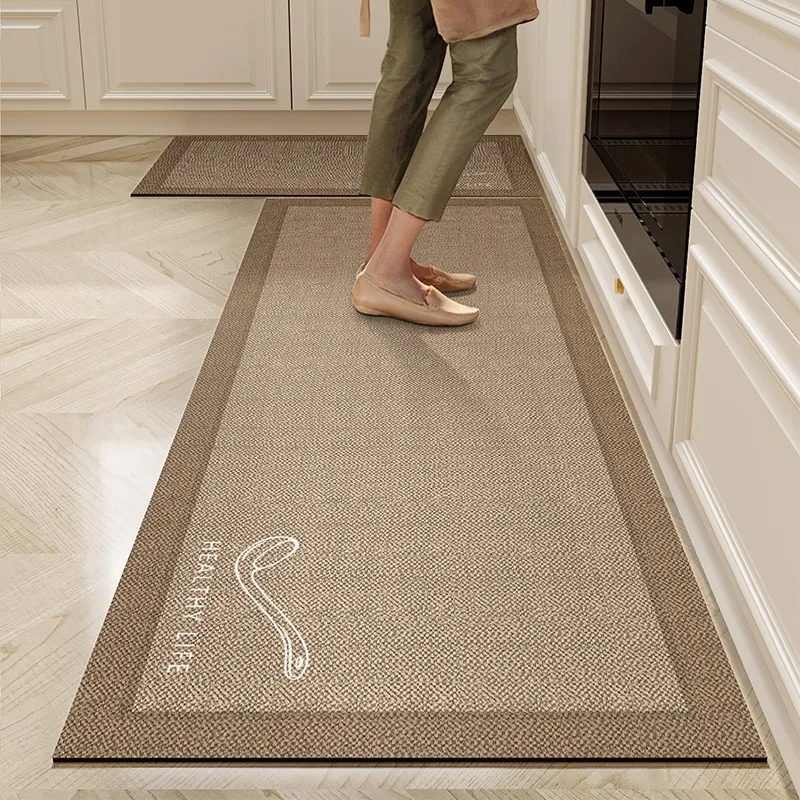 Kitchen Floor Mat Pvc Carpet Waterproof Oil-proof Leather Black Letters Long Rug Home Decoration Non-slip Foot Mats 주방바닥매트