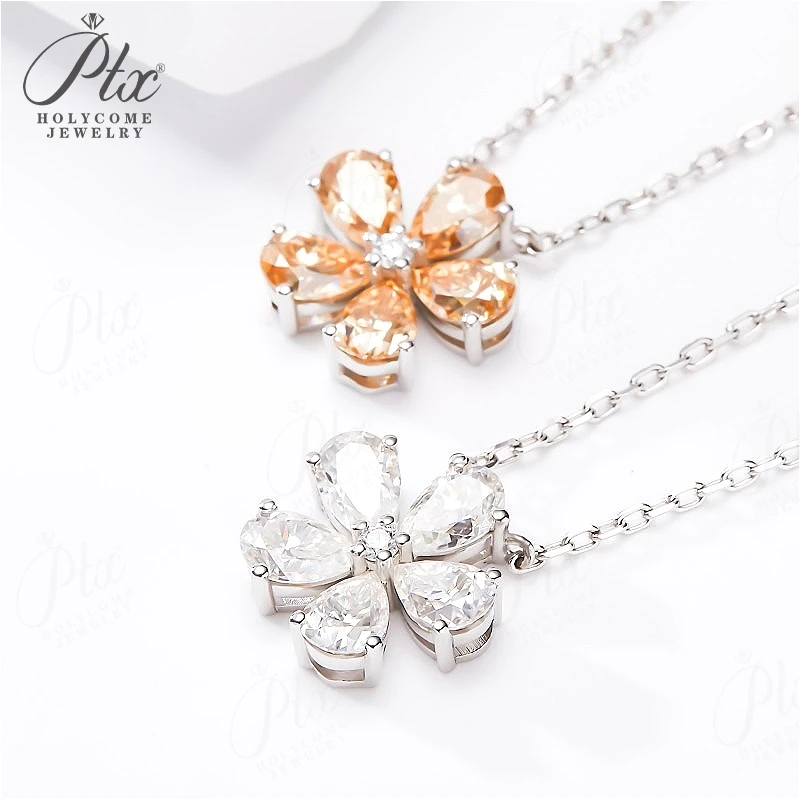 

Five-leaf Flower Pendant Necklace Moissanite Diamond 925 Sterling Silver Chain Jewelry for Woman Hypoallergenic Anniversary Gift