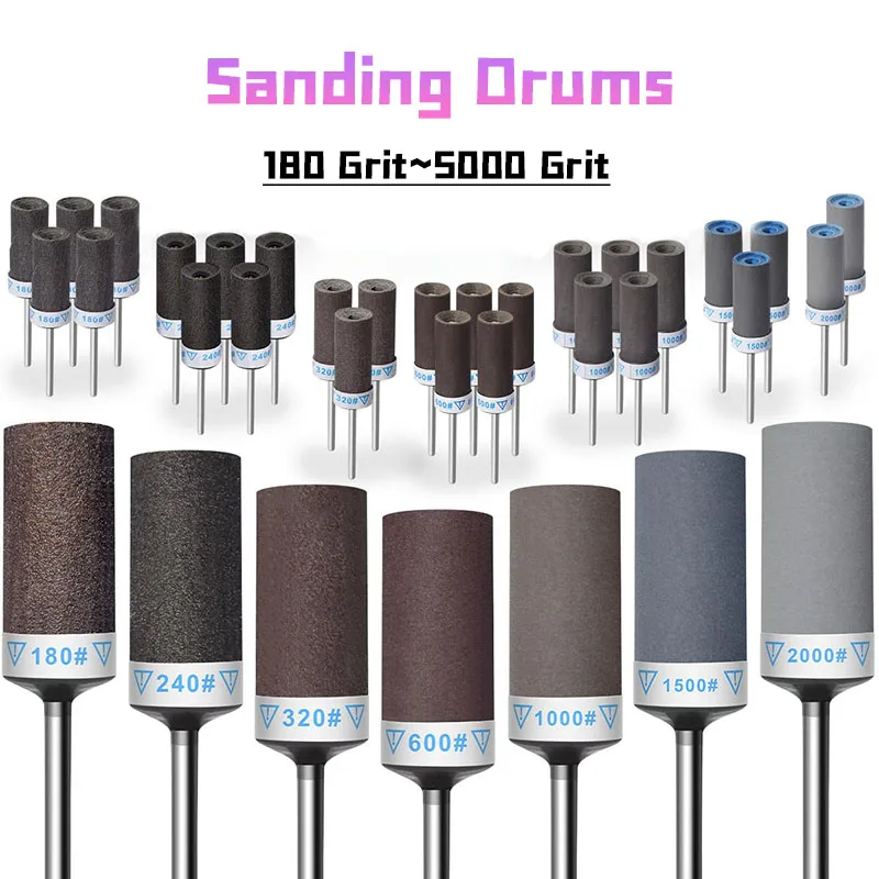 180 ~ 5000 grão 2.35mm haste lixa tambores para dremel ferramentas rotativas acessórios para plástico madeira metal moagem polimento