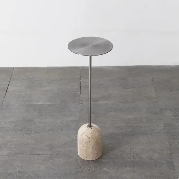 Minimalist mini small side table, natural travertine sofa, side small coffee table, retro black small side table