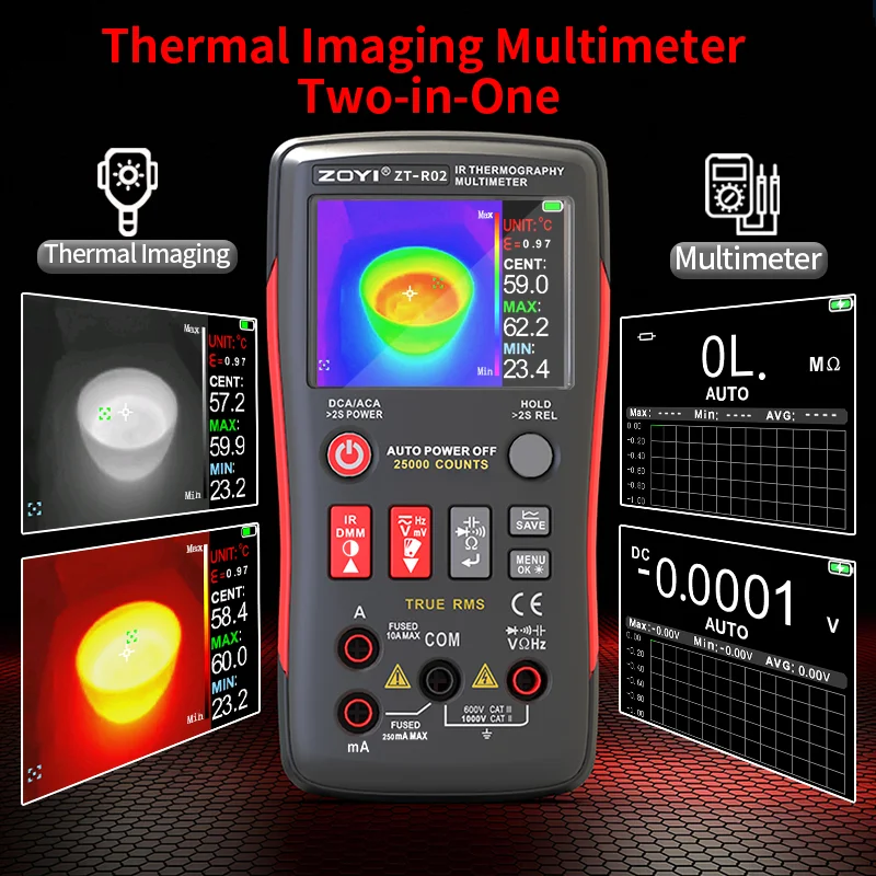 ZOYI R02 Integrated Thermal Multimeter: 240x240 IR Resolution, High Precision, for HVAC and Floor Heating Diagnostics