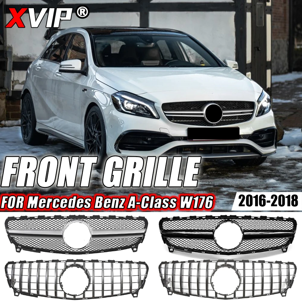 

XVIP For Mercedes Benz A-Class W176 2016-2018 A180 A200 A250 A45 AMG Diamonds Style Front Bumper Racing Chrome GTR Style Grille