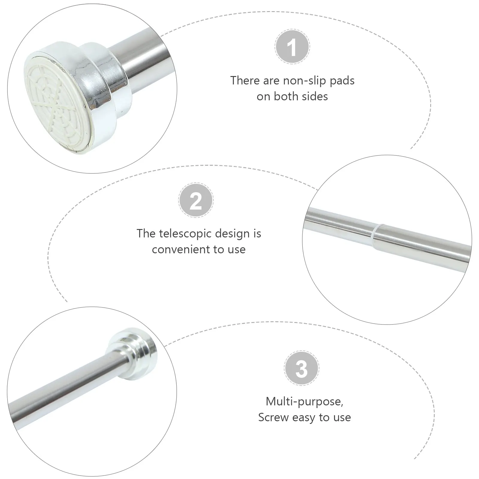 

1pc Stainless Steel Telescopic Drying Rod Bathroom Balcony Door Curtain Pole No Drill Retractable Wardrobe Rail Adjustable