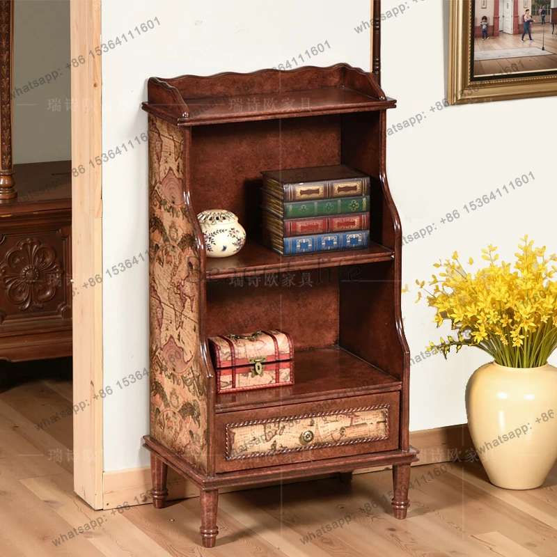Solid wood retro color old small bookshelf multi-layer storage bookshelf storage wall locker