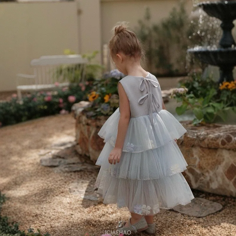 

Children's Clothing Girls Flower Tulle Cake Dress Princess Party Gown Pink Dresses Kids Sleeveless Birthday Outfits Costumes