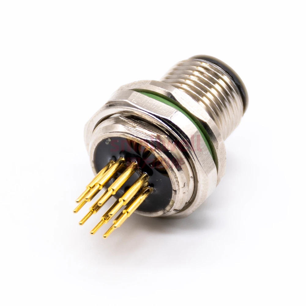 M12 9-core A-pin panel installation socket board front installation unshielded plug board opening size M16