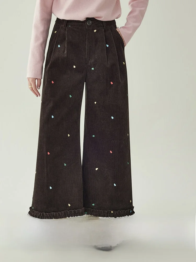 

Original AMUU Cotton Corduroy Casual Pants for Women with Wood ain High Waist Loose Fit Korean Sle Winter New Arrival