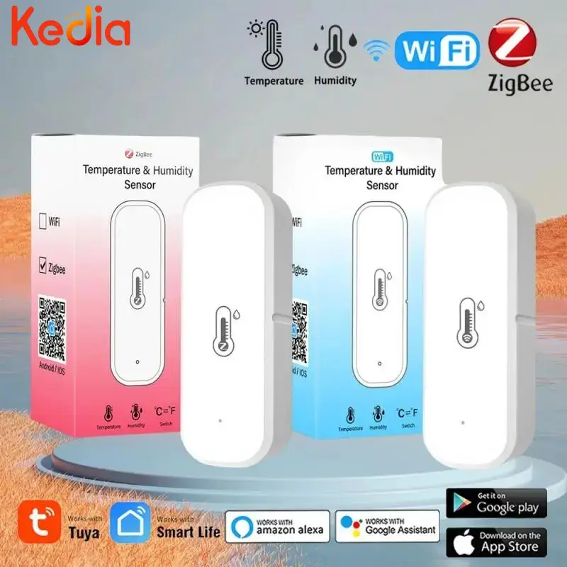 Tuya ZigBee/WiFi Temperature And Humidity Sensor Indoor Humidity Sensor Battery Powered APP Monitoring Support Alexa Google Home