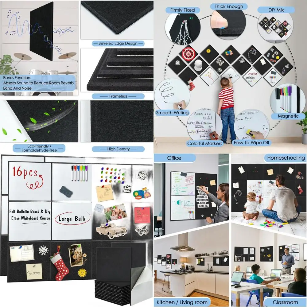 

Magnetic Whiteboard Combo with 16 Self-Adhesive 12x12 Inch Vision Display Tiles for Home, School, and Office