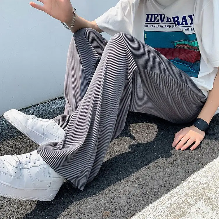 Nuovi pantaloni casual da uomo 2025 drappeggio in seta di ghiaccio gamba dritta allentata Qui Dry gamba larga lunga estiva sottile fibra di poliestere