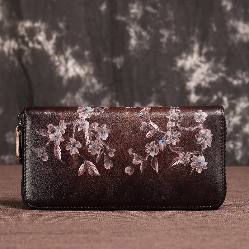 

Leather women's new long zipper clutch bag retro multi-functional cowhide wallet fashionable simple versatile casual business la