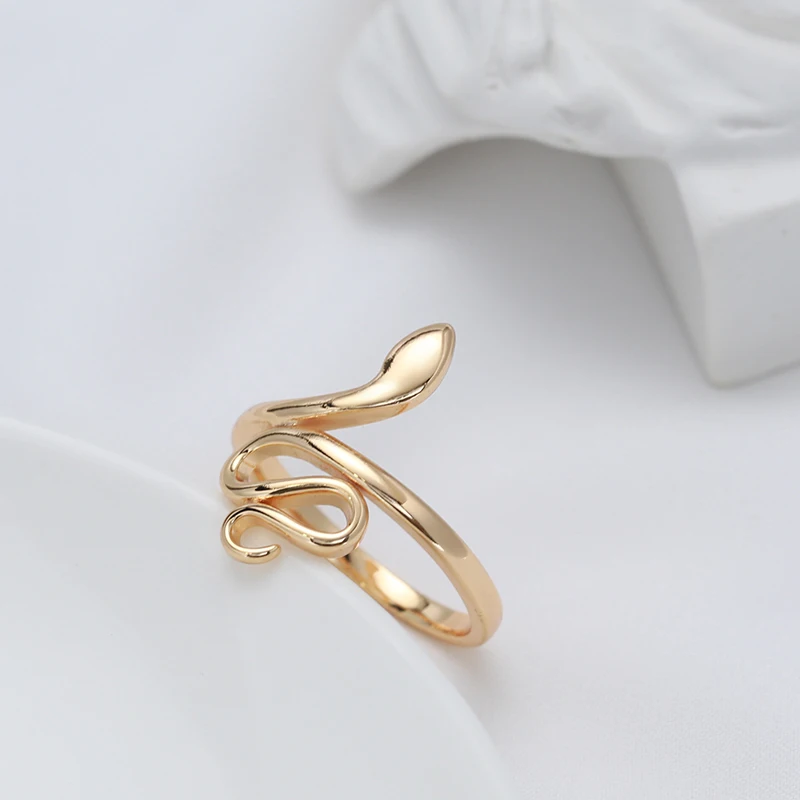 SYOUJYO Gothic Snake Ring With 585 Rose Gold Color Simple Glossy Fashion Punk Finger Rings Heavy Metal Rock Style Animal Jewelry